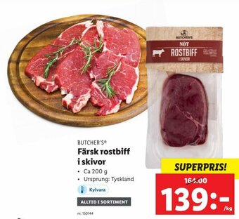 Lidl Butcher's Färsk Rostbiff i Skivor 200 g erbjuda