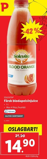 Lidl Solevita Färsk blodapelsinjuice 1l erbjuda