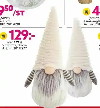 Vit tomte, 33 cm