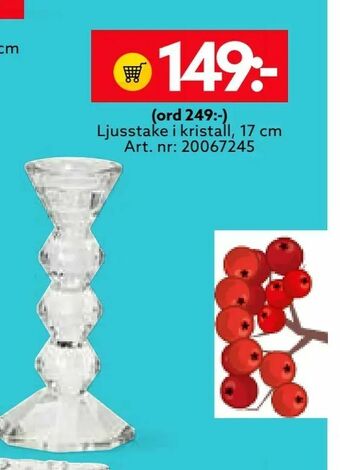 Ljusstake i kristall, 17 cm