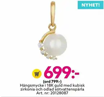 Albrekts Guld Hängsmycke i 18K guld med kubisk zirkonia och odlad sötvattenspärla erbjuda