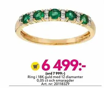 Albrekts Guld Ring i 18K guld med 12 diamanter 0,05 ct och smaragder erbjuda