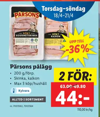 Lidl Pärsons pålägg erbjuda