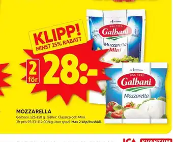 ICA Kvantum Galbani mozzarella erbjuda