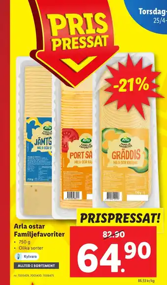 Lidl Arla ostar Familjefavoriter erbjuda