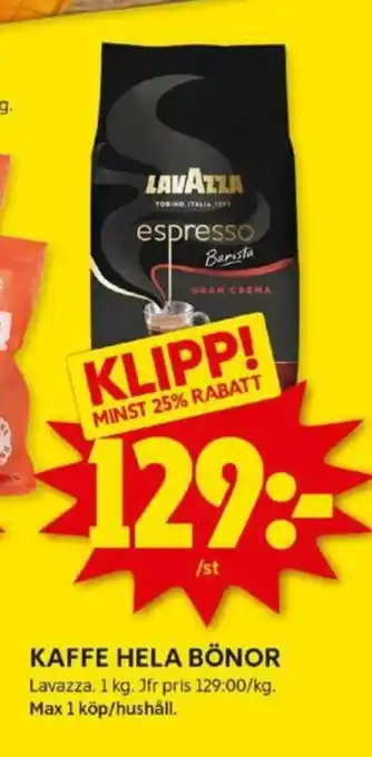 ICA Kvantum KAFFE HELA BÖNOR erbjuda