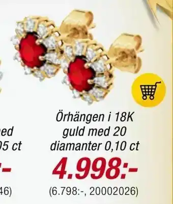 Guldfynd Örhängen i 18K guld med 20 diamanter 0,10 ct erbjuda