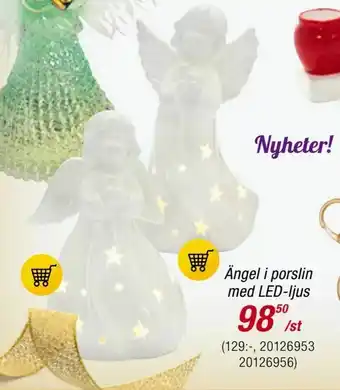 Ängel i porslin med LED-ljus