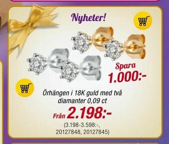 Guldfynd Örhängen i 18K guld med två diamanter 0,09 ct erbjuda
