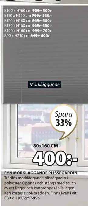 JYSK FYN MÖRKLÄGGANDE PLISSÉGARDIN erbjuda