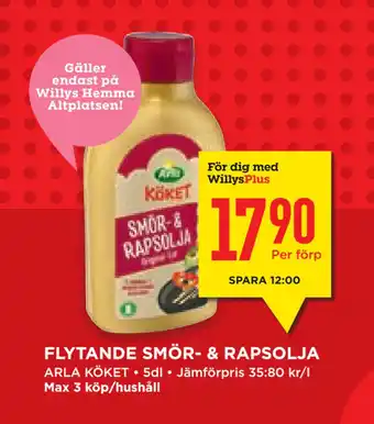 Willys Hemma FLYTANDE SMÖR- & RAPSOLJA erbjuda