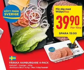 Willys Hemma FÄRSKA HAMBURGARE 4-PACK erbjuda