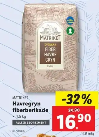 Lidl MATRIKET Havregryn fiberberikade erbjuda