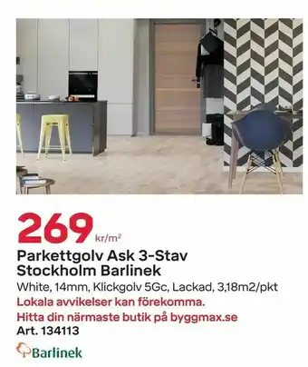 Byggmax Parkettgolv Ask 3-Stav Stockholm Barlinek erbjuda