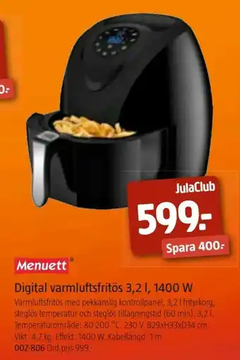Jula Digital varmluftsfritös 3,2 l, 1400 W erbjuda