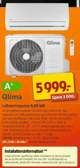 Jula Luftvärmepump 4,89 kW erbjuda