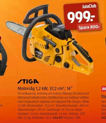 Jula Motorsåg 1,2 kW, 37,2 cm3, 14" erbjuda