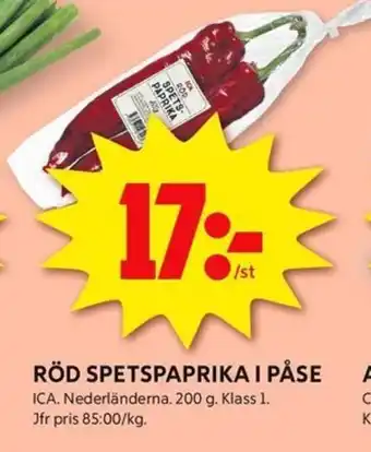 ICA Kvantum RÖD SPETSPAPRIKA I PÅSE erbjuda