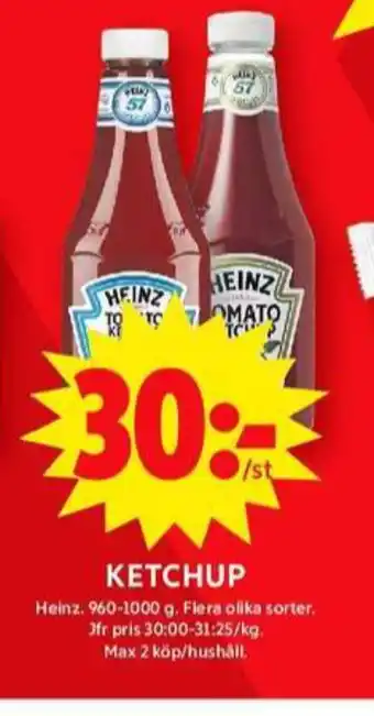 ICA Maxi Heinz ketchup mindre socker erbjuda