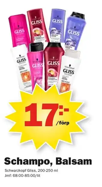 Pekås Schwarzkopf Gliss Schampoo, Balsam 200-250ml erbjuda