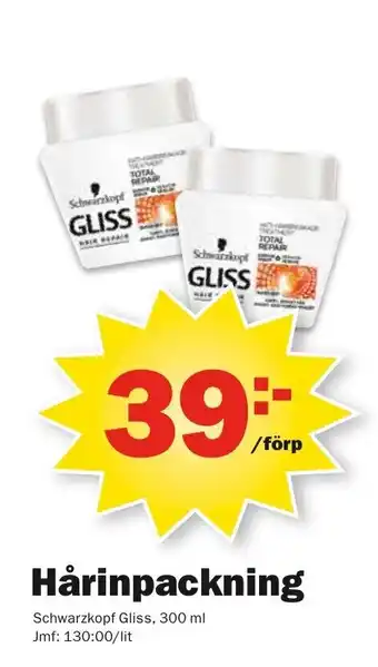 Pekås Schwarzkopf Gliss Hårinpackning 300ml erbjuda