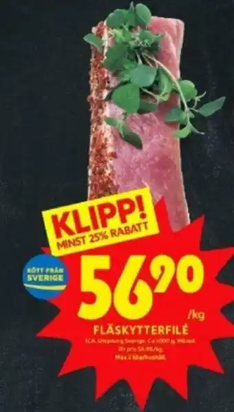 ICA Kvantum ICA Fläskytterfilé 1000g erbjuda