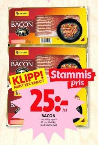 ICA Kvantum Tulip Bacon 375g 3-pack erbjuda