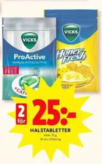 ICA Kvantum Vicks Halstabletter 72g erbjuda