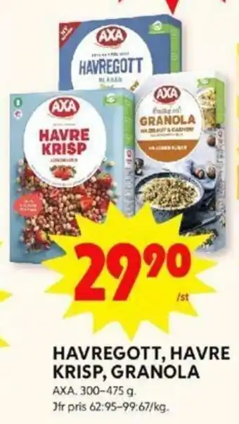 ICA Kvantum AXA Havregott, Havre Krisp, Granola 300-475g erbjuda