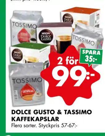 ÖoB DOLCE GUSTO & TASSIMO KAFFEKAPSLAR erbjuda