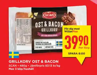 Willys Hemma GRILLKORV OST & BACON erbjuda