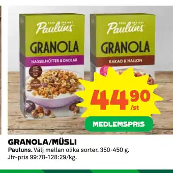 Coop Daglivs GRANOLA/MÜSLI erbjuda