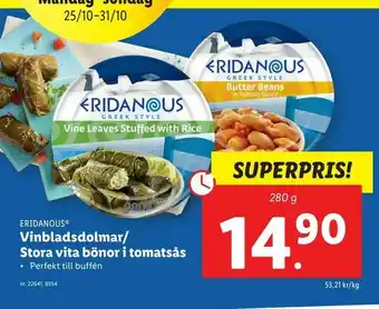 Lidl Vinbladsdolmar/ Stora vita bönor i tomatsås erbjuda