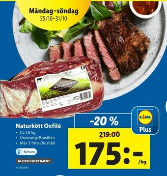 Lidl Naturkött Oxfilé erbjuda