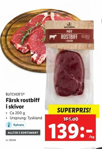 Lidl Färsk rostbiff i skivor erbjuda
