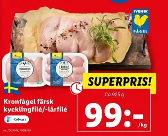 Lidl Kronfågel färsk kycklingfilé/-lårfilé erbjuda