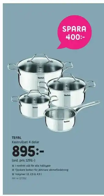 Elon Tefal Kastrullset 4 delar erbjuda