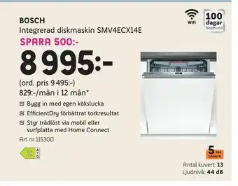 Elon Bosch Integrerad diskmaskin SMV4ECX14E erbjuda