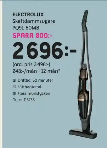 Elon Electrolux Skaftdammsugare PQ91-50MB erbjuda
