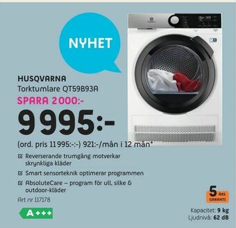 Elon Husqvarna Torktumlare QT59B93A erbjuda