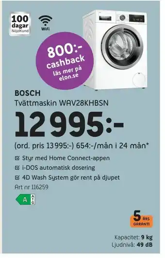 Elon Bosch Tvättmaskin WAV28KHBSN erbjuda