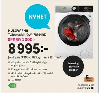 Elon Husqvarna Tvättmaskin QW47B914AD erbjuda