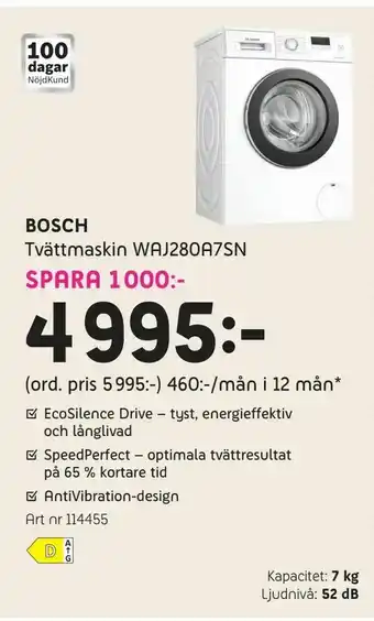 Elon Bosch Tvättmaskin WAJ280A7SN erbjuda