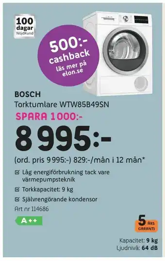 Elon Bosch Torktumlare WTW85B49SN erbjuda