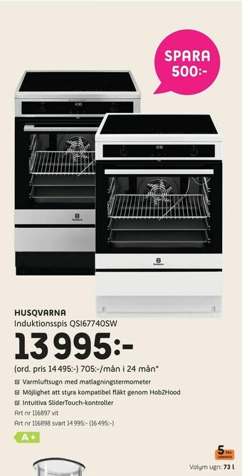 Elon Husqvarna Induktionsspis QSI67740SW erbjuda