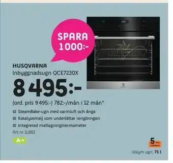 Elon Husqvarna Inbyggnadsugn QCE7230X erbjuda