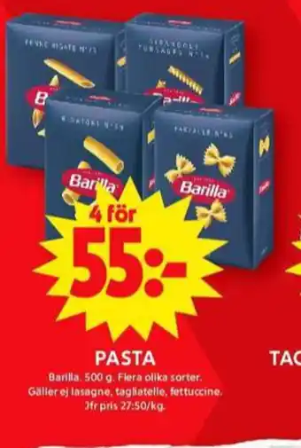 ICA Maxi Barilla pasta sorterad erbjuda