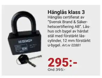 Erlandsons Brygga Hänglås klass 3 erbjuda