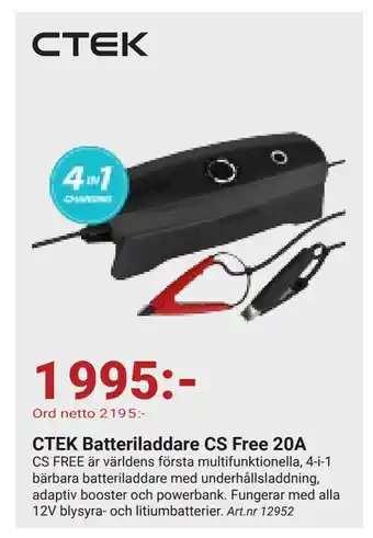 Erlandsons Brygga CTEK Batteriladdare CS Free 20A erbjuda