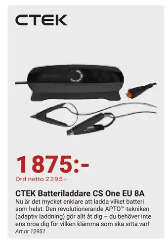 Erlandsons Brygga CTEK Batteriladdare CS One EU 8A erbjuda